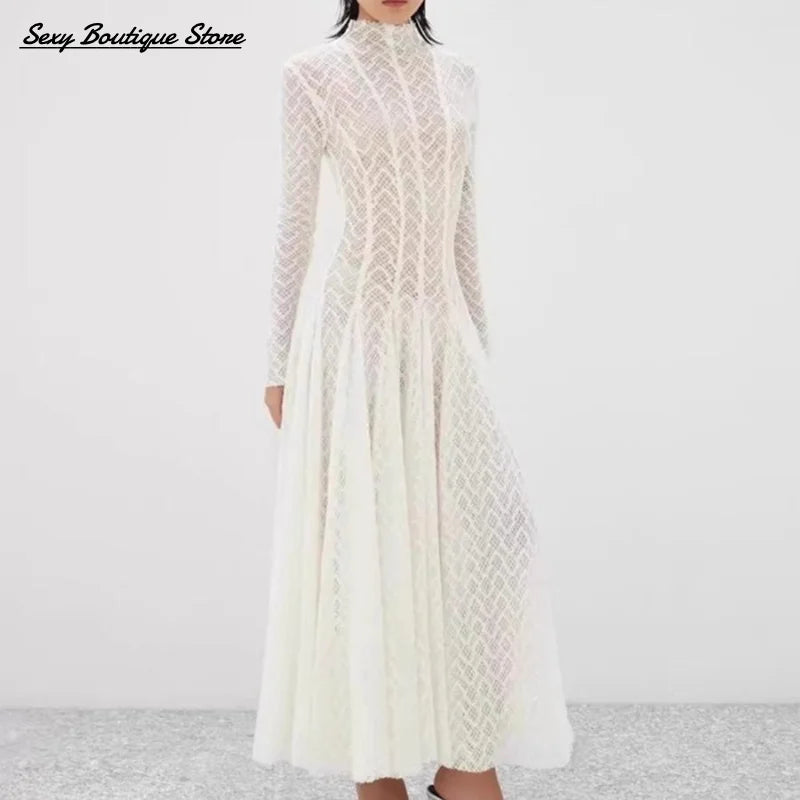 White Enigma - Hollow Out Mesh Maxi Dress